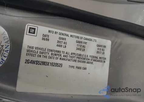 1999 Buick Century Custom из США, поврежденный, VIN 2G4WS52M3X1620529